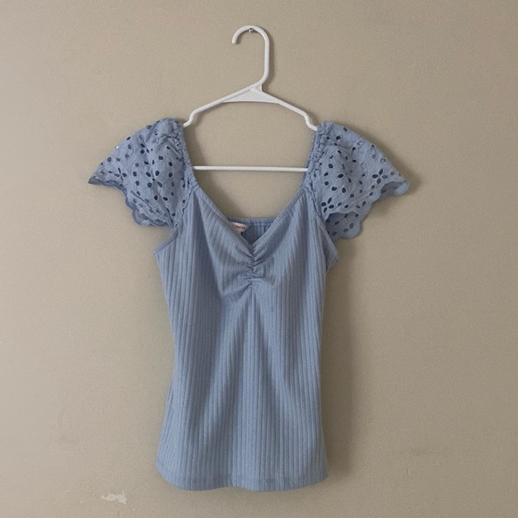 Joe Fresh Pastel Baby Blue Embroidered Short Sleeve Shirt Size XS - Picture 1 of 11